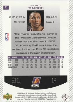 2002-03 SP Authentic #71 Shawn Marion Back