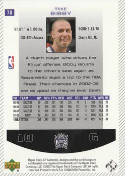 2002-03 SP Authentic #78 Mike Bibby Back