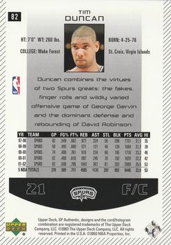 2002-03 SP Authentic #82 Tim Duncan Back