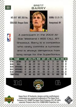 2002-03 SP Authentic #88 Brent Barry Back