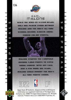 2002-03 SP Authentic #134 Karl Malone Back