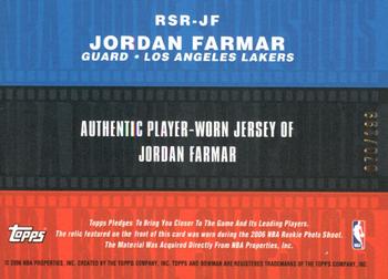 2006-07 Bowman - Rookie Snapshots Relics #RSR-JF Jordan Farmar Back
