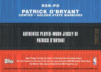 2006-07 Bowman - Rookie Snapshots Relics #RSR-PO Patrick O'Bryant Back