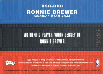 2006-07 Bowman - Rookie Snapshots Relics #RSR-RBR Ronnie Brewer Back