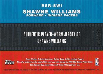 2006-07 Bowman - Rookie Snapshots Relics #RSR-SWI Shawne Williams Back