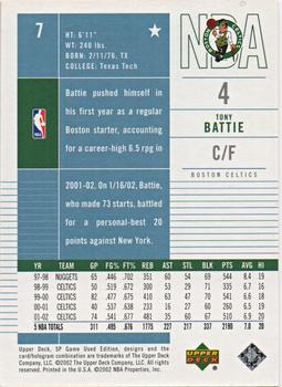 2002-03 SP Game Used #7 Tony Battie Back