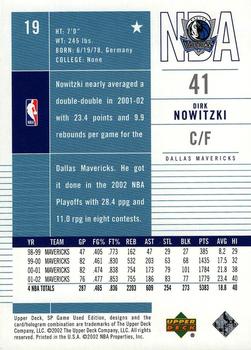 2002-03 SP Game Used #19 Dirk Nowitzki Back
