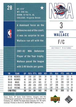 2002-03 SP Game Used #28 Ben Wallace Back