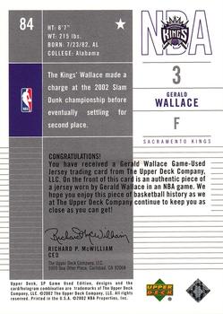 2002-03 SP Game Used #84 Gerald Wallace Back