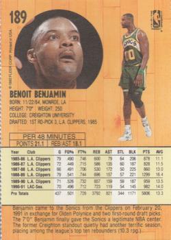 1991-92 Fleer Seattle SuperSonics Team Sheet SGA #189 Benoit Benjamin Back