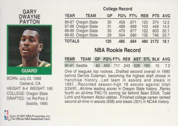 1991-92 Hoops Seattle SuperSonics Team Night Sheet SGA #NNO Gary Payton Back
