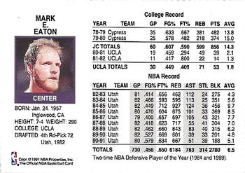 1991-92 Hoops Utah Jazz Team Night Sheet SGA #NNO Mark Eaton Back