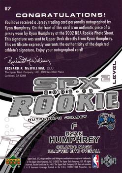 2002-03 SPx #117 Ryan Humphrey Back