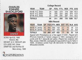 1991-92 Hoops Philadelphia 76ers Team Night Sheet SGA #NNO Charles Shackleford Back