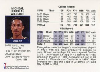 1991-92 Hoops Indiana Pacers Team Night Sheet SGA #NNO Micheal Williams Back
