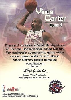 2000 Fleer Vince Carter Facsimile Signature Promos #NNO Vince Carter Back