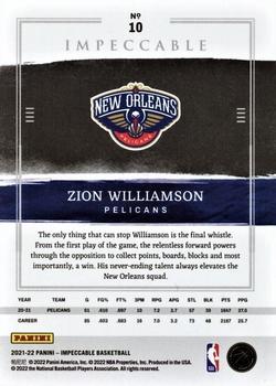 2021-22 Panini Impeccable #10 Zion Williamson Back