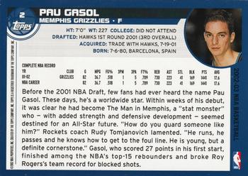2002-03 Topps #2 Pau Gasol Back