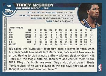 2002-03 Topps #50 Tracy McGrady Back