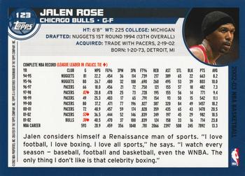 2002-03 Topps #123 Jalen Rose Back
