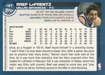 2002-03 Topps #127 Raef Lafrentz Back