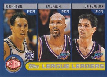 2002-03 Topps #182 League Leaders (Doug Christie / John Stockton / Karl Malone / Allen Iverson / Jason Kidd / Ron Artest Front
