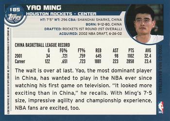 2002-03 Topps #185 Yao Ming Back