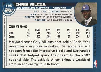 2002-03 Topps #192 Chris Wilcox Back