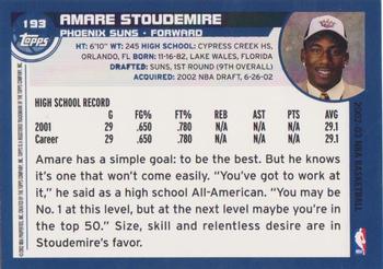 2002-03 Topps #193 Amare Stoudemire Back