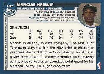 2002-03 Topps #197 Marcus Haislip Back