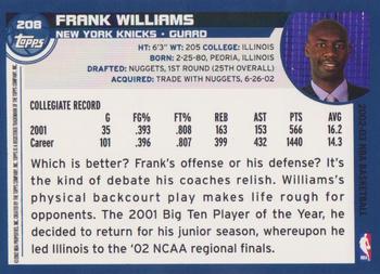 2002-03 Topps #208 Frank Williams Back