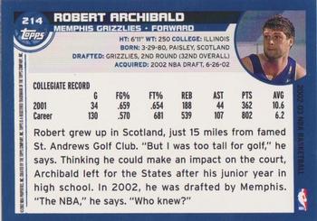 2002-03 Topps #214 Robert Archibald Back