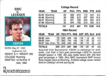 1991-92 Hoops Charlotte Hornets Team Night Sheet SGA #NNO Eric Leckner Back