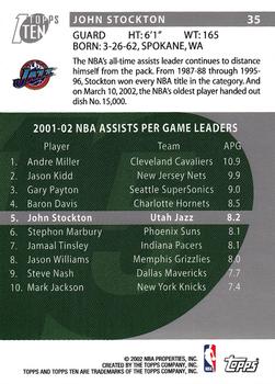 2002-03 Topps Ten #35 John Stockton Back