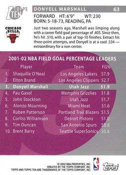 2002-03 Topps Ten #63 Donyell Marshall Back