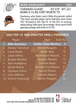 2002-03 Topps Ten #131 Mike Dunleavy Jr. Back