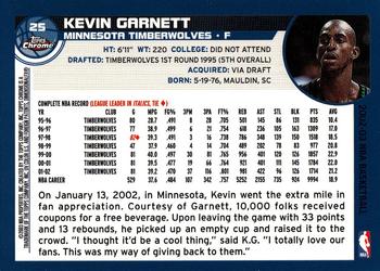 2002-03 Topps Chrome #25 Kevin Garnett Back