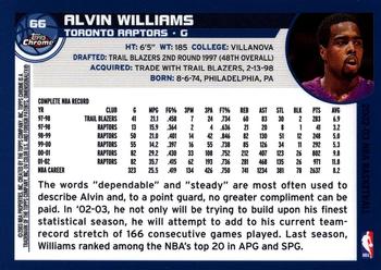 2002-03 Topps Chrome #66 Alvin Williams Back