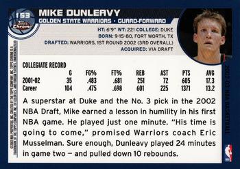 2002-03 Topps Chrome #153 Mike Dunleavy Jr. Back