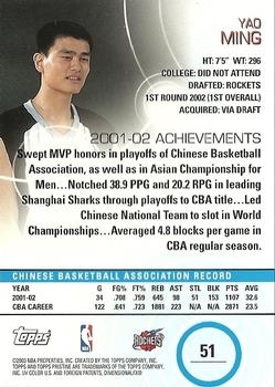 2002-03 Topps Pristine #51 Yao Ming Back