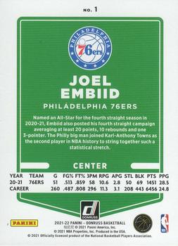 2021-22 Donruss - Holo Green and Yellow Laser #1 Joel Embiid Back