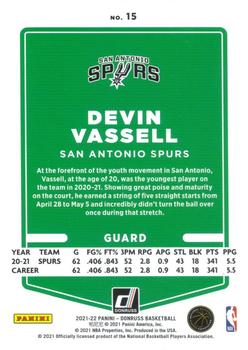 2021-22 Donruss - Holo Green and Yellow Laser #15 Devin Vassell Back