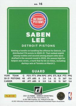 2021-22 Donruss - Holo Green and Yellow Laser #16 Saben Lee Back