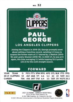 2021-22 Donruss - Holo Green and Yellow Laser #32 Paul George Back
