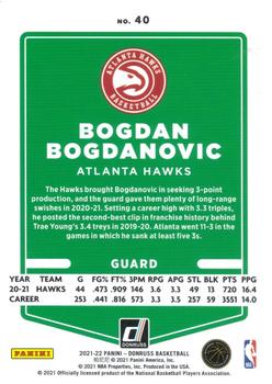 2021-22 Donruss - Holo Green and Yellow Laser #40 Bogdan Bogdanovic Back