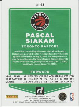 2021-22 Donruss - Holo Green and Yellow Laser #93 Pascal Siakam Back