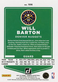 2021-22 Donruss - Holo Green and Yellow Laser #106 Will Barton Back