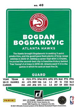 2021-22 Donruss - Holo Orange Laser #40 Bogdan Bogdanovic Back