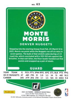2021-22 Donruss - Holo Orange Laser #63 Monte Morris Back