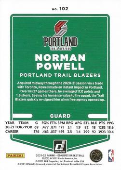 2021-22 Donruss - Holo Orange Laser #102 Norman Powell Back